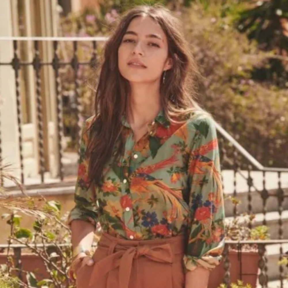 Sézane Pierre Shirt in Bird Print - XS